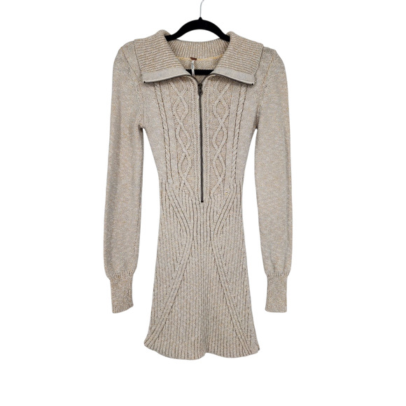 Free People Long Sleeve Mont Blanc Mini Cable Knit Sweater Dress Size Small - Picture 1 of 5